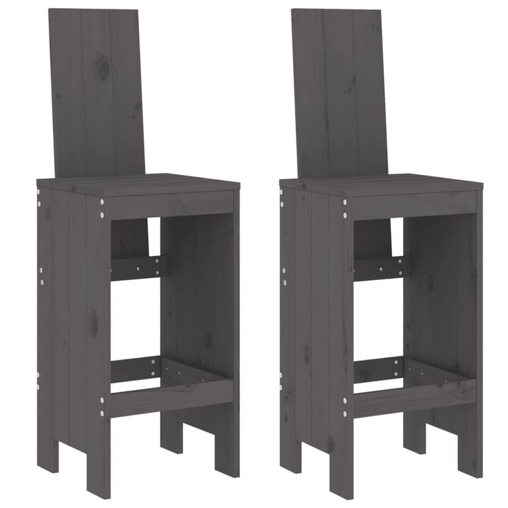 Vidaxl Barové stoličky 2 ks sivé 40x42x120 cm borovicový masív